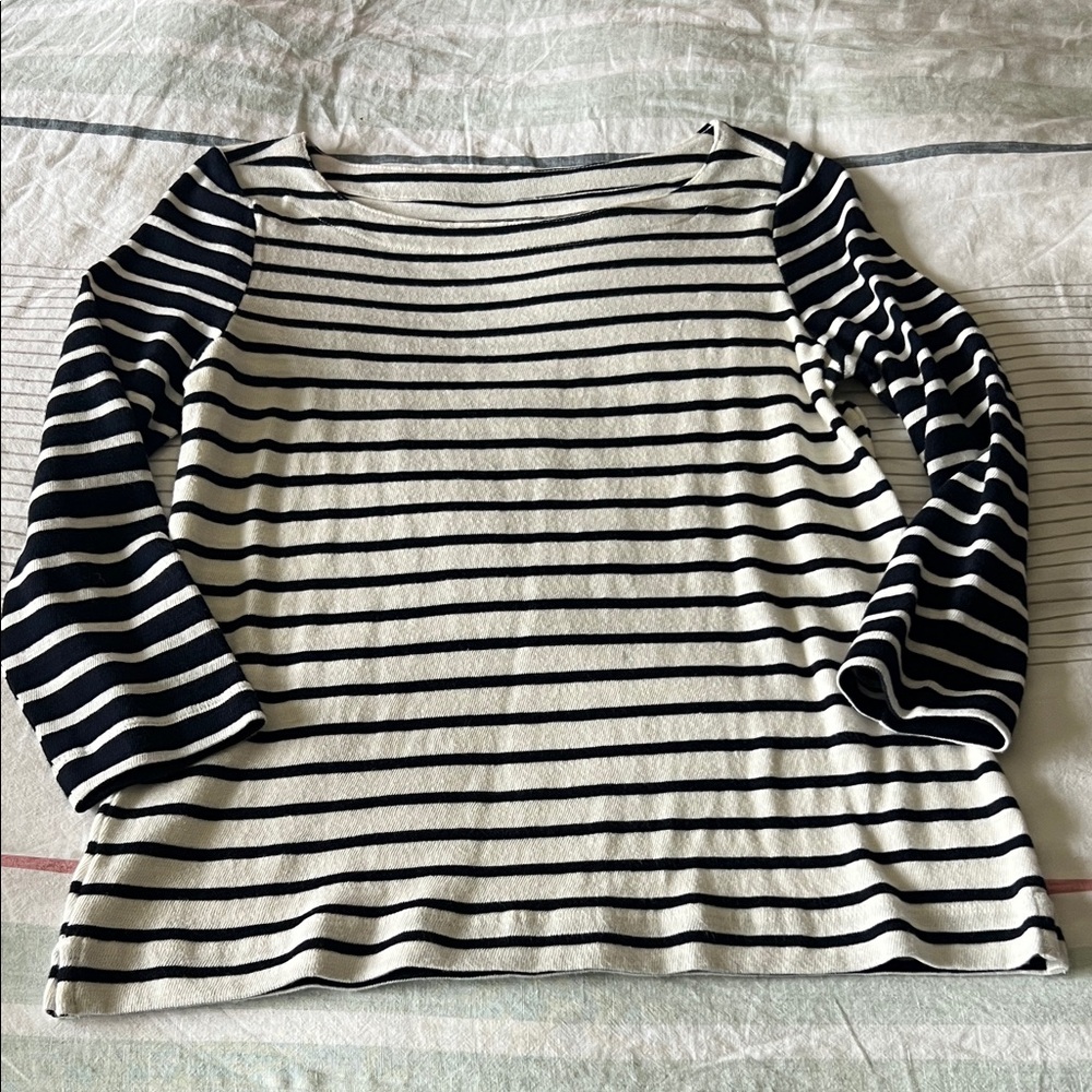 Striped Navy and off White Women's Top